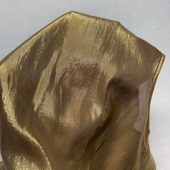 Lauren Ralph Lauren Gold Metallic Ruffle Front Sleeveless Silk Blouse Size 6 - Picture 8 of 8